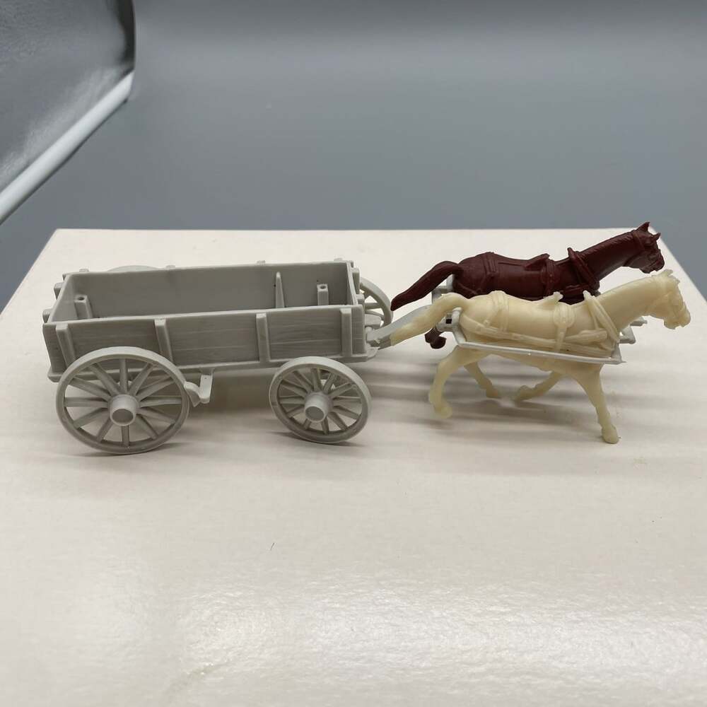 Vintage Marx Grey Wagon W/Team Of 2 Horses & Hitch - No Driver Seat Or Cover